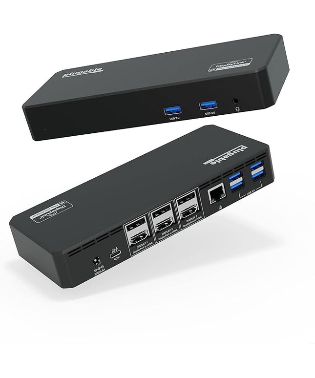 Plugable 12-in-1 USB C Triple Monitor Docking Station, Triple 4K Displays with 3X HDMI or 3X DisplayPort, Compatible with Mac, Windows, Thunderbolt, USB4, USB-C (100W PD, 6X USB Ports, Ethernet)