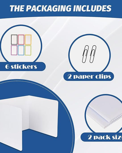 2 Pack Desk Dividers for Students,3-Fold Privacy Screens,Testing Dividers for Classroom Waterproof,Plastic Easy Clean Privacy Shields for Student Includes Extra Labels