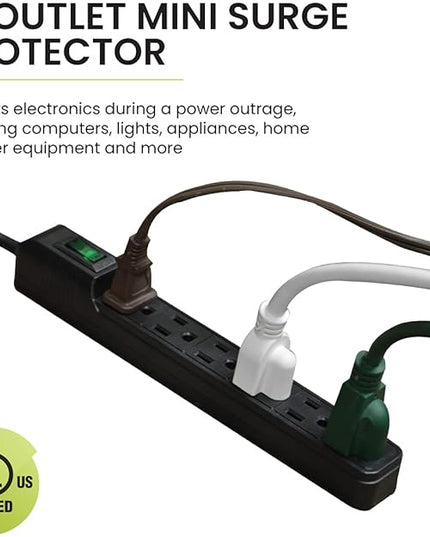 Go Green Power Inc. GG-16103MINBK 6 Outlet Surge Protector, Black