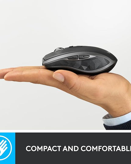 Logitech MX Anywhere 2S Bluetooth Edition Compact Wireless Mouse, No USB Receiver - Use On Any Surface, Hyper-Fast Scrolling, Rechargeable, Control Up to 3 Apple Mac and Windows Computers and Laptops