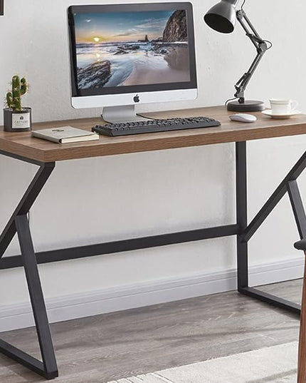 HSH Minimalist PC Desk, Industrial Home Office Desk, Sturdy Wood and Metal Desk, Rustic Vintage Oak 55 Inch Work Study Writing Desks Computer Table for Living Room Bedroom