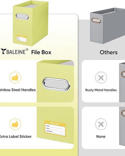 BALEINE File Organizer Box, Cardboard File Folder Organizer with Handle for Letter Size, Portable Collapsible Hanging Filing Box for Home Office Document Storage (2 Pack, Yellow)