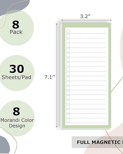 8 Pack Magnetic Notepads for Refrigerator, Assorted Colors Memo Pads with Lined Pages, 30 Sheets Each, Ideal for Grocery Lists, to-Do, & Shopping