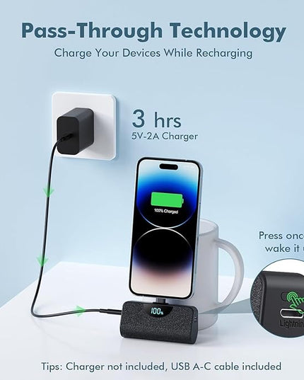 Feob [2 Pack] Mini Portable Charger 5200mAh,Ultra-Compact PD Fast Charging Power Bank,LCD Display Cute Battery Pack Backup Charger Compatible with iPhone 14/14 Pro Max/13 Pro/12/11/XR/8/7