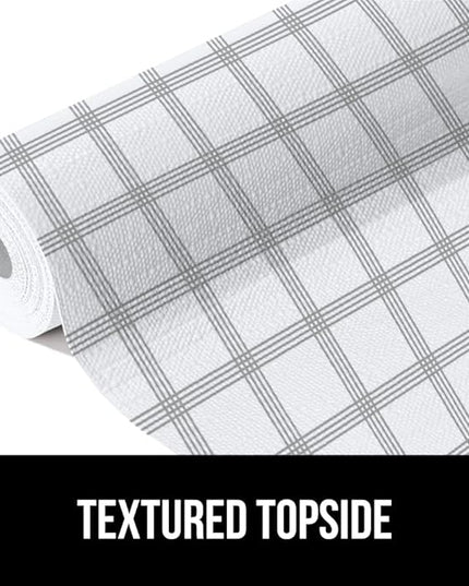 GORILLA GRIP DripGuard Shelf Liner, Non Adhesive Drawer and Kitchen Cabinet Protector, 24x240 Inch, Slip Resistant BPA Free Smooth Surface Plastic Liners for Cabinets, Bathrooms, Closets, Gray White