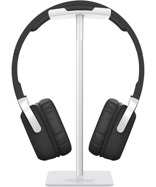 New bee Headphone Stand Headset Holder Earphone Stand with Aluminum Supporting Bar Flexible Headrest ABS Solid Base for All Headphones Size (White)