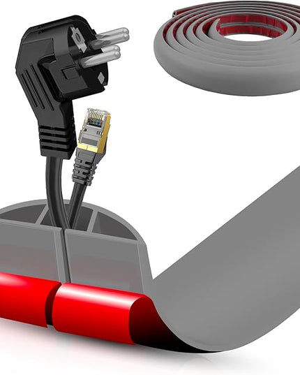 Floor Cord Cover Self Adhesive Cord Hider,10FT Cable Management, Extension Strip Protector for Wires, Prevent Cable Trips for Offices, Gyms, Exhibitions Cavity:0.47"(W) x 0.35"(H) Gray