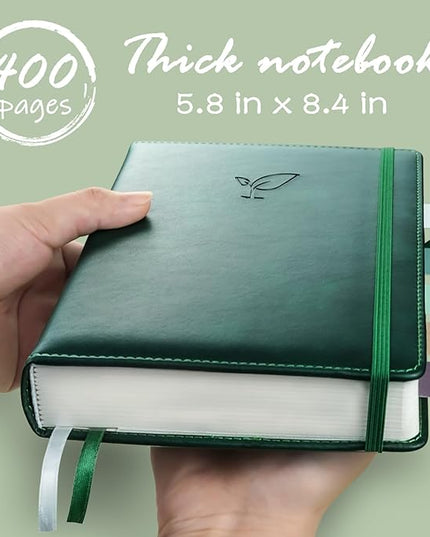 Lined Journal Notebook, 400 Pages Thick Journal for Writing, A5 Hardcover Leather Notebook with 100Gsm College Ruled Paper for Women Men Work Note taking, 5.8" x 8.4", Green
