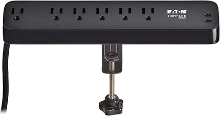 Eaton Tripp Lite series Desk Clamp Power Strip Surge Protector, 6-Outlets, 2x 30W USB-C Charging Ports, 900 Joules, 10ft Braided Flat Extension Cord, Lifetime Manufacturer's Warranty (TLP610U30CLAMPB)