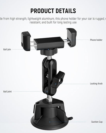 NEEWER Phone Holder for Your Car, 360° Rotating Vacuum Suction Cup Metal Cell Phone Mount Magic Arm Compatible with iPhone Samsung for UTV Windshield Skylight Glass Navigation Video Recording, PA136