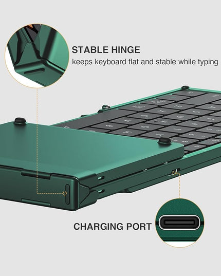 ProtoArc Foldable Bluetooth Keyboard, XK01 Full-Size Portable Wireless Keyboard for Travel, 105 Keys, 0.65" Keycaps, Multi-Device Sync for iPad Tablet Smartphone Laptop PC Windows iOS Android, Green