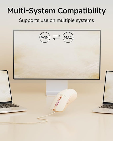 EWEADN G309 Wired Mouse, 7-Button Ergonomic Computer Corded Mouse with 2400 DPI, 4 Adjustment Levels DPI, Optical Office USB Mice with 5FT Cord for Laptop, PC, Desktop, MacBook-Pink