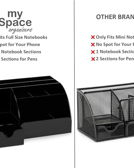 My Space Organizers Black Desk Organizer with 9 Compartments - Desktop Office Supplies and Desk Accessories Organizer