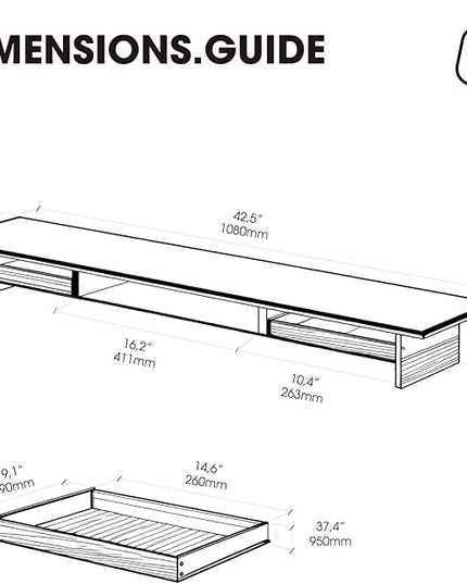 Fenge Dual Monitor Stand with Drawer, 42.5 Inch Large Monitor Riser with Acrylic Legs Supports, Computer Stand for Desk, 2 Tier Wood Desk Shelf with Storage Organizer for PC, Laptop, Printer, TV