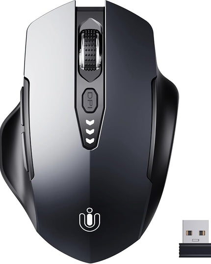 Uineer Wireless Mouse,[Upgraded] Rechargeable 2.4GHz (Battery Level Visible) Ergonomic Computer Mouse,4 Levels DPI, Wireless Mice for Laptop PC Computer(Grey)