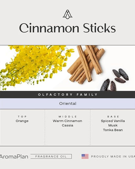 AromaPlan Hotel Scents Cinnamon Sticks 5 Fl Oz (148ml), Luxury Home and Hotel Fragrance Diffuser Oil for Aromatherapy - USA Made, Bigger Bottle, Bolder Aroma & Longer Lasting