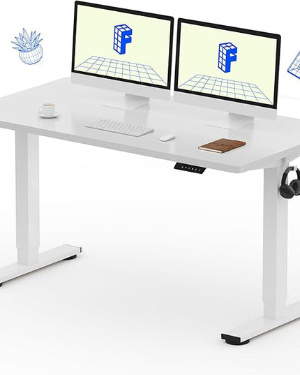 FLEXISPOT EN1 One-Piece Standing Desk with 1-Inch Thick Seamless Desktop, 55"x28" Electric Height Adjustable Desk for Home Office, Multi-Monitor Setups & Easy Assembly, White