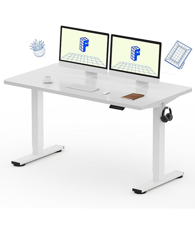 FLEXISPOT EN1 One-Piece Standing Desk with 1-Inch Thick Seamless Desktop, 55"x28" Electric Height Adjustable Desk for Home Office, Multi-Monitor Setups & Easy Assembly, White
