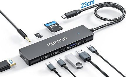 KIROSA USB C Hub: 9IN1 Multiport Adapter for Macbook Pro Air - USBC to HDMI Hub Dongle - Pocket USB-C Docking Station for Laptops and Type C Devices (4K HDMI 100W PD USB3.0 SD/TF Card Reader)