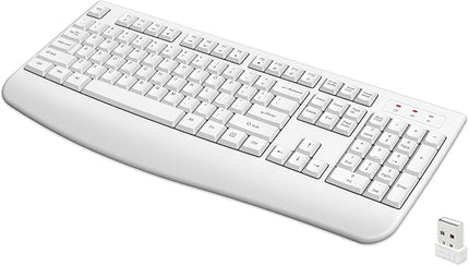 QUASIO Wireless Keyboard, 2.4G Full-Sized Ergonomic Wireless Computer Keyboard with Wrist Rest for Windows, Mac OS Laptop/PC/Desktop/Notebook(Off White)