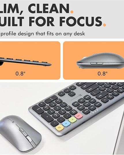 X9 Wireless Bluetooth Keyboard and Mouse Combo (Bluetooth, 2.4Ghz, USB C Wired) - Multi-Device Rechargeable Slim Keyboard and Mouse for Laptop, Windows, PC, Mac, iPad iOS, Android