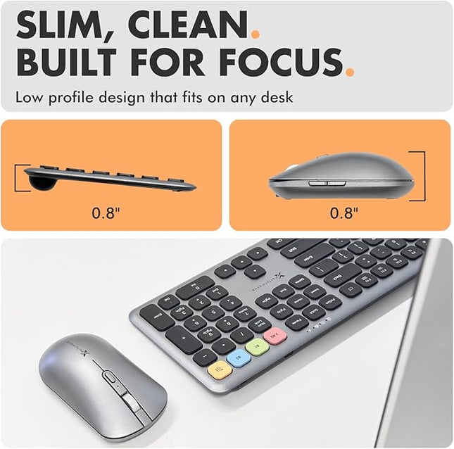 X9 Wireless Bluetooth Keyboard and Mouse Combo (Bluetooth, 2.4Ghz, USB C Wired) - Multi-Device Rechargeable Slim Keyboard and Mouse for Laptop, Windows, PC, Mac, iPad iOS, Android