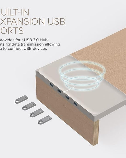 POUT E9 Dual Monitor Stand with Drawer - Wireless Charger and USB Hub (Deep Black)