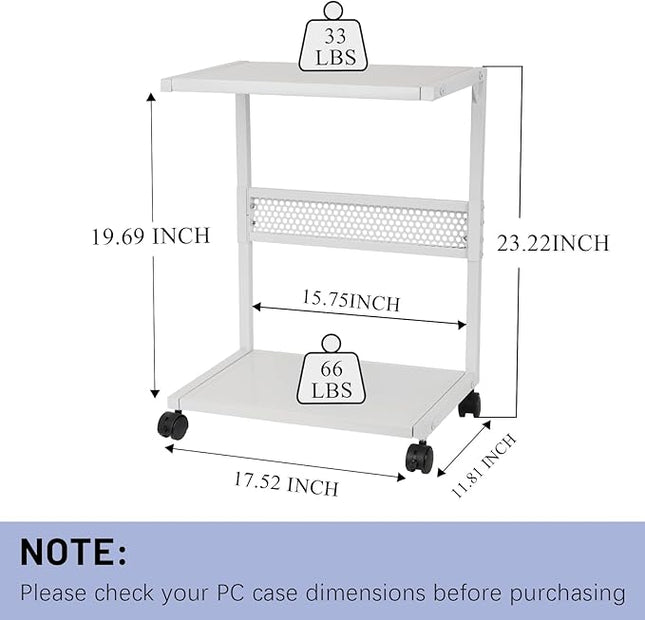 PC Stand Computer Tower Stand 2-Tier Metal CPU Holder with Locking Caster Wheels Suitable for Most PC (S,White)