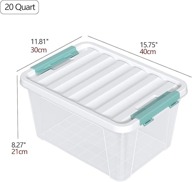 Readsky 4 Packs Clear Storage Latch Boxes, 20 Quart Plastics Storage Bins with Lids, Stackable