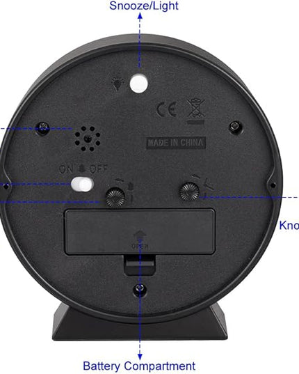 Tinload 4.5" Battery Operated Retro Analog Alarm Clock, Small Silent Bedside Desk Clock,Lighted on Demand, Battery Operated, Snooze, for Living Room, Bedroom, Bedside, Desk(Black)