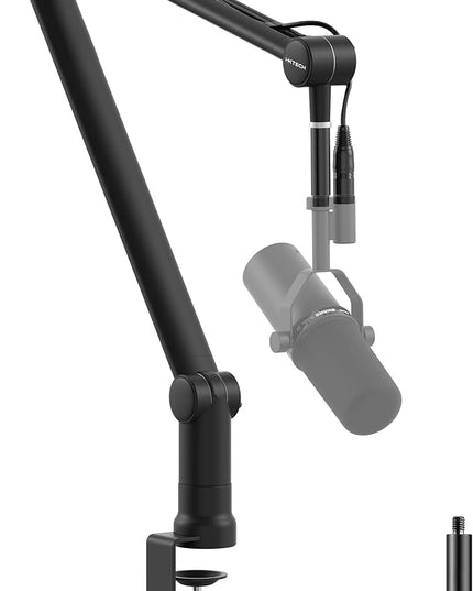 IXTECH Boom Arm Mic Stand with Extension Tube Upgraded Microphone Arm for Shure SM7B MV7 Blue Yeti Sturdy Stainless Steel Mic Arm Desk Stand Foldable Scissor Arm Microphone Mount for Podcast Gaming