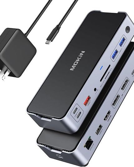 8K USB C Laptop Docking Station Dual Monitor,MOKiN Docking Station 3 Monitors with 2*DisplayPort,HDMI,15 in 1 USB C Dock 100W PD,6*USB Ports,Ethernet,SD&TF,for Dell/HP/MacBook (Include Power Adapter)