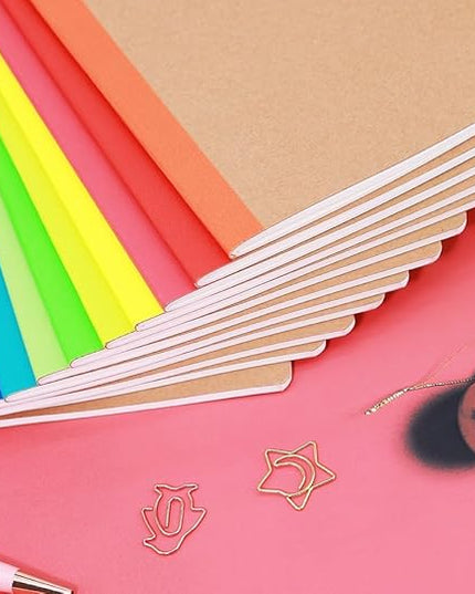 12 Pack Notebooks Bulk, Kraft Cover Lined Blank College Ruled Travel Journals with Rainbow Spines For Women Students Business, 60 Pages, 8.3”x 5.5”, A5, 12 Colors