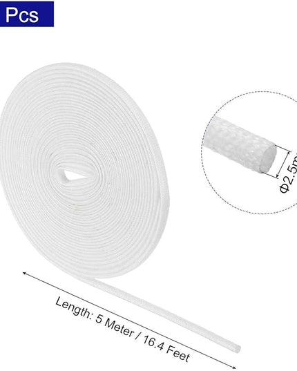 MECCANIXITY 5Pcs Wire Insulation Braid Fire Sleeve,16.4Ft-2.5mm ID White, High Temp Silicone Coated Fiberglass Sleeving for Automotive Hose Lines Electrical Wiring