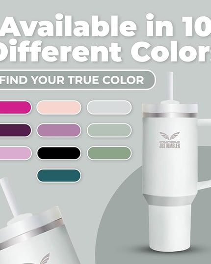 40 Oz Insulated Tumbler with Handle and Straw, Stainless Steel Coffee Travel Mug with Lid, Leak Proof Water Bottle with Accessories, Frost