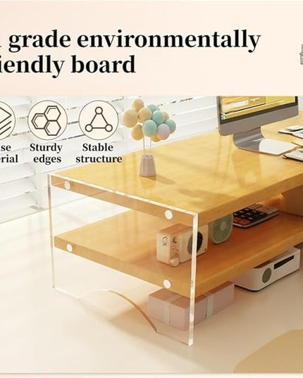 Desktop Monitor Riser Stand with Storage, Acrylic Floating Computer Stand, Multi-Level Desk Shelf Organizer for Home Office Workspace(Natural,2-tier)