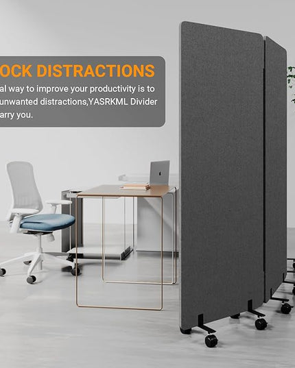 Soundproof Room Divider with Wheels, 66in Office Dividers for Sound Proofing & Reducing, 3 Panel Sound Proof Dividers for Office Partitions Portable Temporary Wall Acoustic Wall Divider，Dark Grey