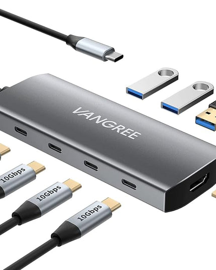 VANGREE USB C Hub, 3 USB 3.2 Gen 2 Ports with 10Gbps, 4K@60Hz HDMI, 100W Power Delivery, 3 USB-A 3.0 Ports, USB C Splitter Multiport Adapter Extender for MacBook Pro/Air, iPad Pro, Mac mini and More