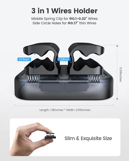 Lamicall 6Pack 3-in-1 Cord Spring Clip Holder - Small Clips for Desk Cable Organizer, Adhesive Adjustable Cable Holder for Charger Wire, USB Cord, Office, Car, Cord Management, Desk Accessories