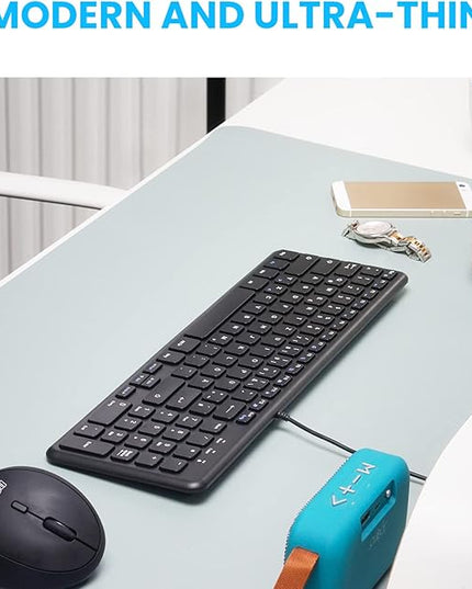 Perixx PERIBOARD-213U Wired Silent USB Scissor Keyboard - 14.45x4.76x0.70 Inches Compact Design with Number Pad - Black - US English (PB-213BUS-11738)