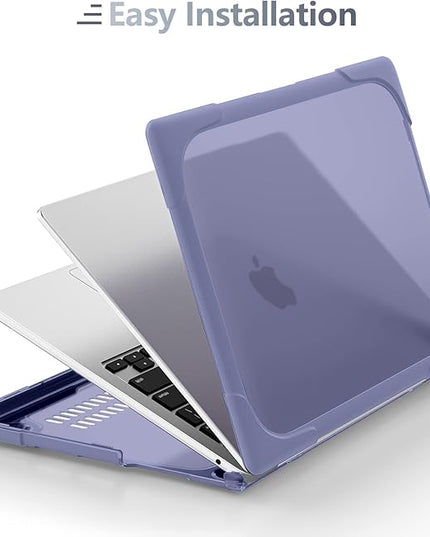 Batianda for M4 MacBook Air 13.6 inch Case 2025 2024 2022 Release Model A3240 A2681 M2 A3113 M3, Heavy Duty Shockproof Protective Hard Shell with Fold Kickstand & Keyboard Cover, Lavender Grey