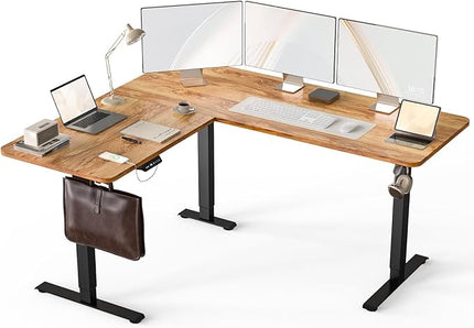 63 x 55 inch L Shaped Standing Desk, Corner Computer Desk, Electric Adjustable Height Stand Up Table, L Sit Stand Desk for Home Office Gaming, Light Rustic