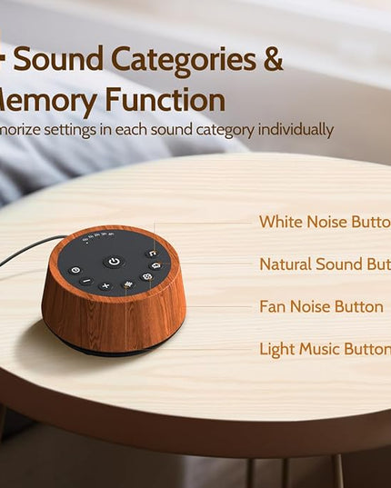 Color Noise Sleep White Noise Sound Machines 25 Soothing Sounds 32 Volume Levels 5 Timers and 4 Sound Categories Memory Function for Everyone, WOOD