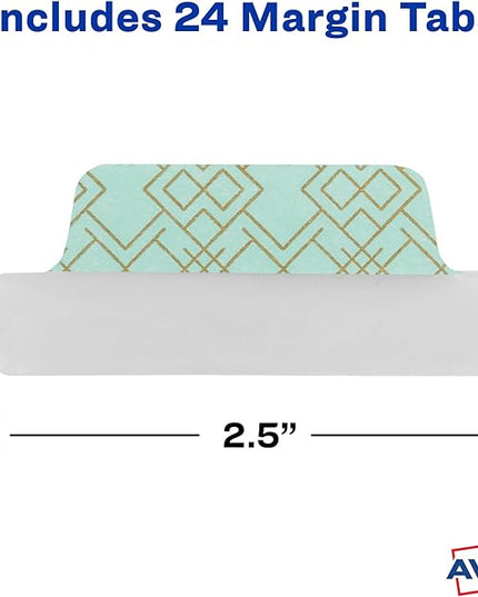 Avery Margin Ultra Tabs, 2.5" x 1", Assorted Metallic Geometric Designs, 24 Repositionable Page Tabs (30123)