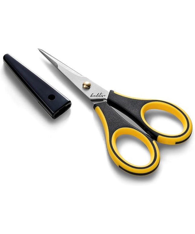 Beaditive Precision Craft Scissors - Stainless Steel Blades With Safety Cap - Ultra Sharp Tip & Non-Slip TPR Handles - For Adult & Kid Paper Crafting, Scrapbooking, Home, Office, and School Use