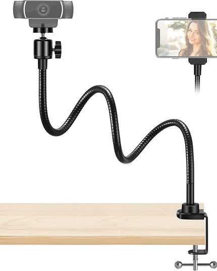 InnoGear Webcam Stand with Phone Mount, Desk Camera Arm Stands Gooseneck for Logitech Webcam BRIO 4K C960 C920 C920S C922 C922x C925e C930 C930e C615 NexiGo N60, Right Light, Gopro with 1/4" Thread