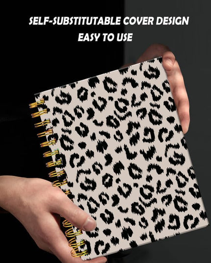 Spiral Journal Notebook for Women,A5 College Ruled Notebooks 6"x 8.4", 120 Pages (60 Sheets) Lined Journal with Premium Thick Paper,Perfect for School Office Home(Gray Black Leopard)