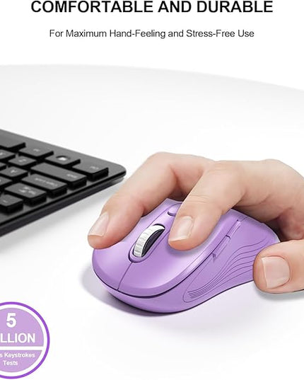 WisFox 2.4G Wireless Mouse for Laptop, Ergonomic Computer Mouse with USB Receiver and Type-C Adapter, 3 Adjustable Levels DPI, 6 Button Cordless Wireless Mice (Violate)