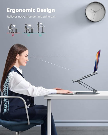 Lamicall Adjustable Laptop Stand, Portable Laptop Riser, Aluminum Laptop Stand for Desk Foldable, Ergonomic Computer Notebook Stand Holder for MacBook Air Pro, Dell XPS, HP (10-17.3'') - Grey