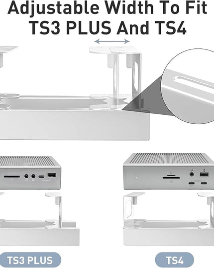 Under Desk Holder for Thunderbolt 4 Dock/Thunderbolt 3 Dock and Power Cable, Under Desk Iron Storage Rack for TS4 / TS3 Plus, No Drill, Easy Install with All Hardware Included, White